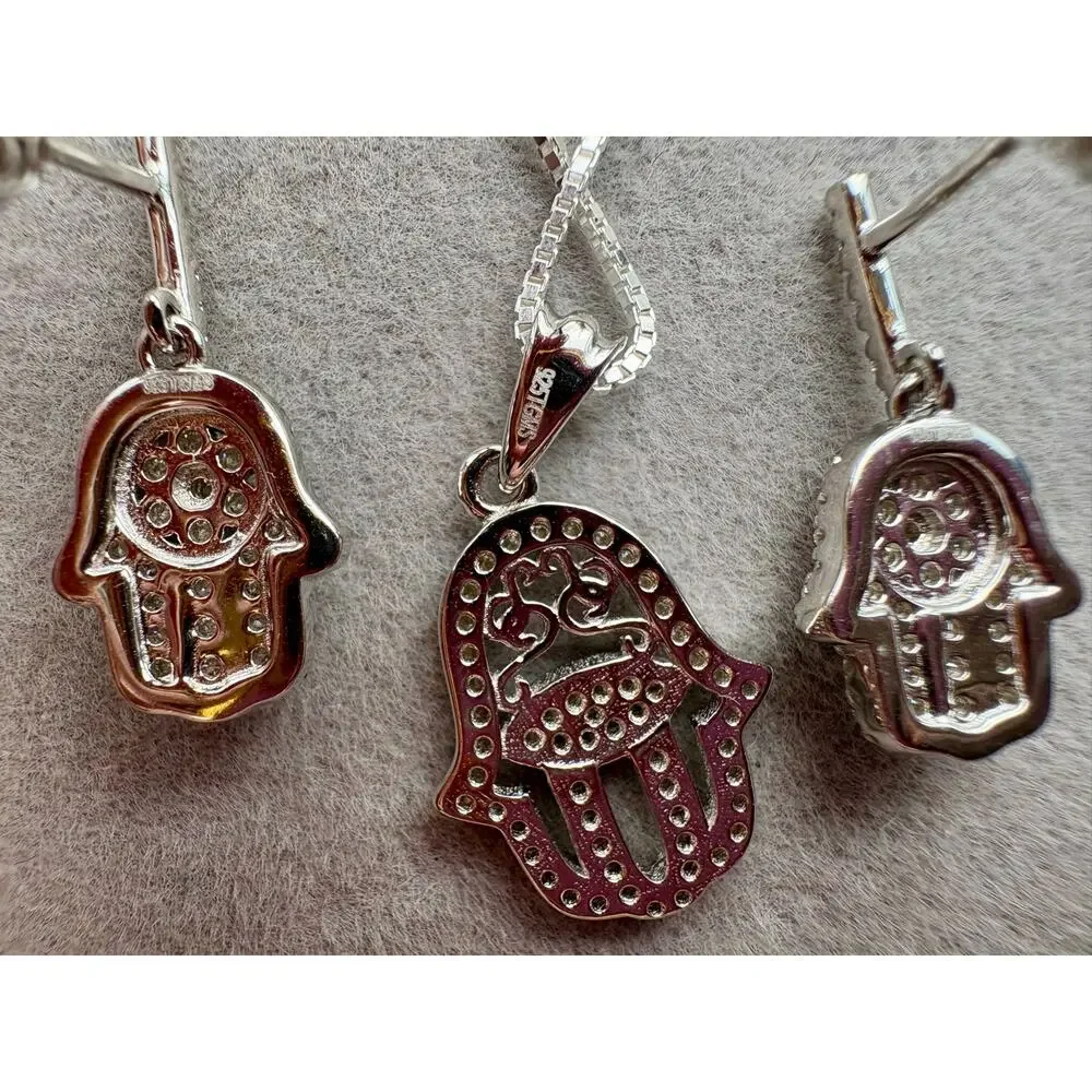 NWT Hamsa Moissanite Necklace & Earring Bundle - 925 Silver - Picture 5 of 10